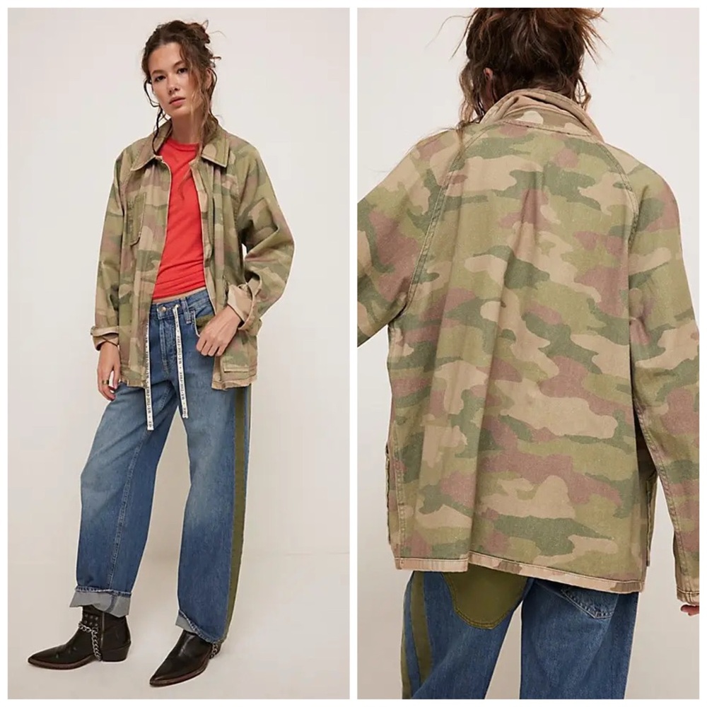Free People Reversible Camo Jacket‎ Green Medium